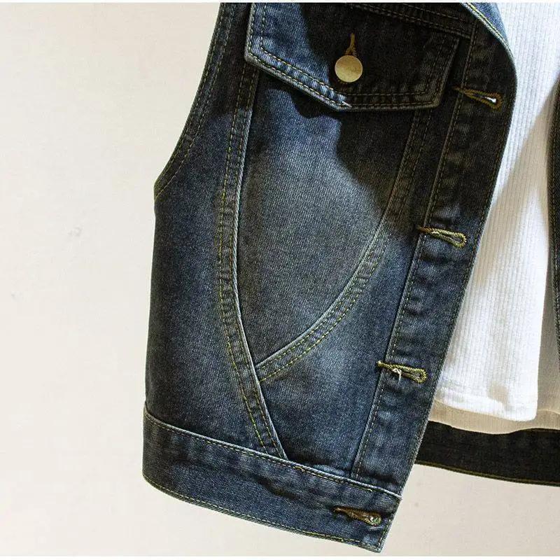 Small Denim Vest Womens Spring and Autumn New Korean Version Large Size Loose and Thin Short Sleeveless Vest Jacket