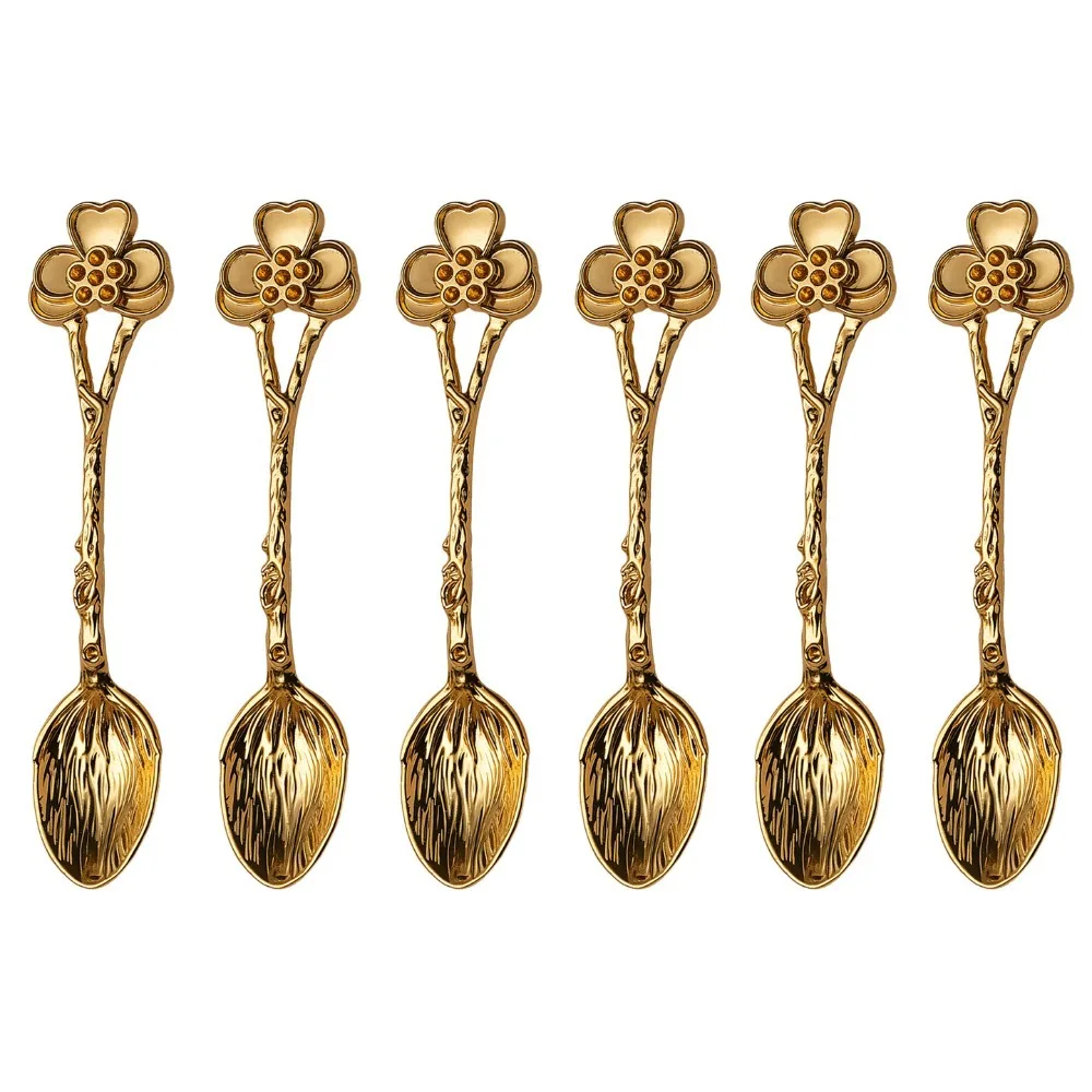 

6pcs Exquisite Zinc Alloy Vintage Dragonfly Coffee Spoon Gold European Royal Style Mixing Spoon Mini Teaspoon Dessert