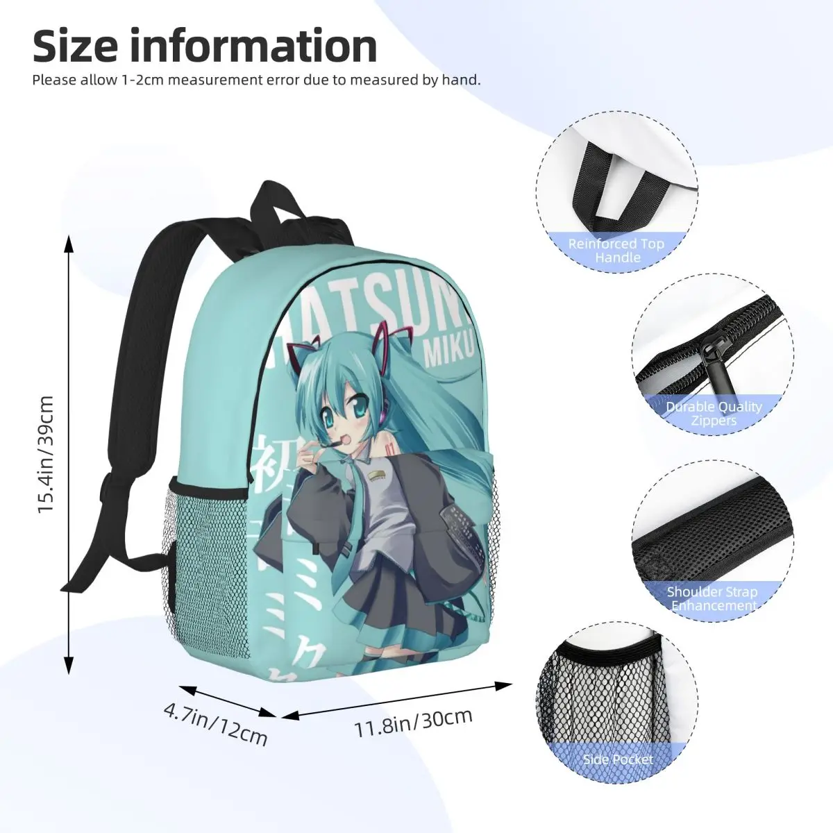 Hatsune Miku Lightweight 15-Inch Backpack - Versatile and Stylish Bag for School, Travel, and Daily Use