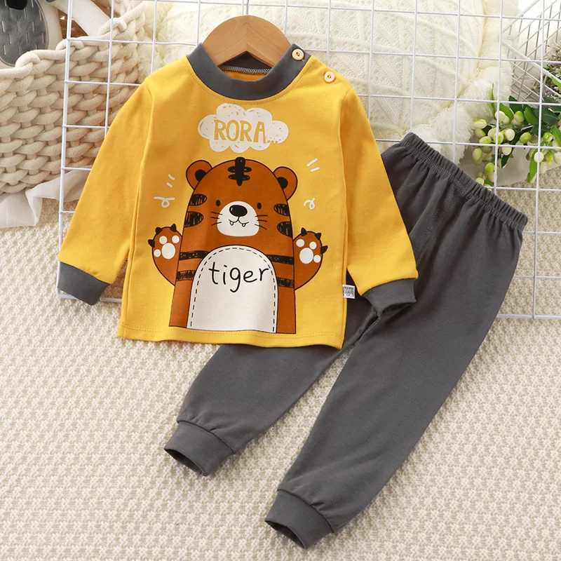 2023 New Spring Autumn Children\'s Cotton Underwear Set Home Boys Clothes Long Pants Girls Pajamas Two-Piece Set