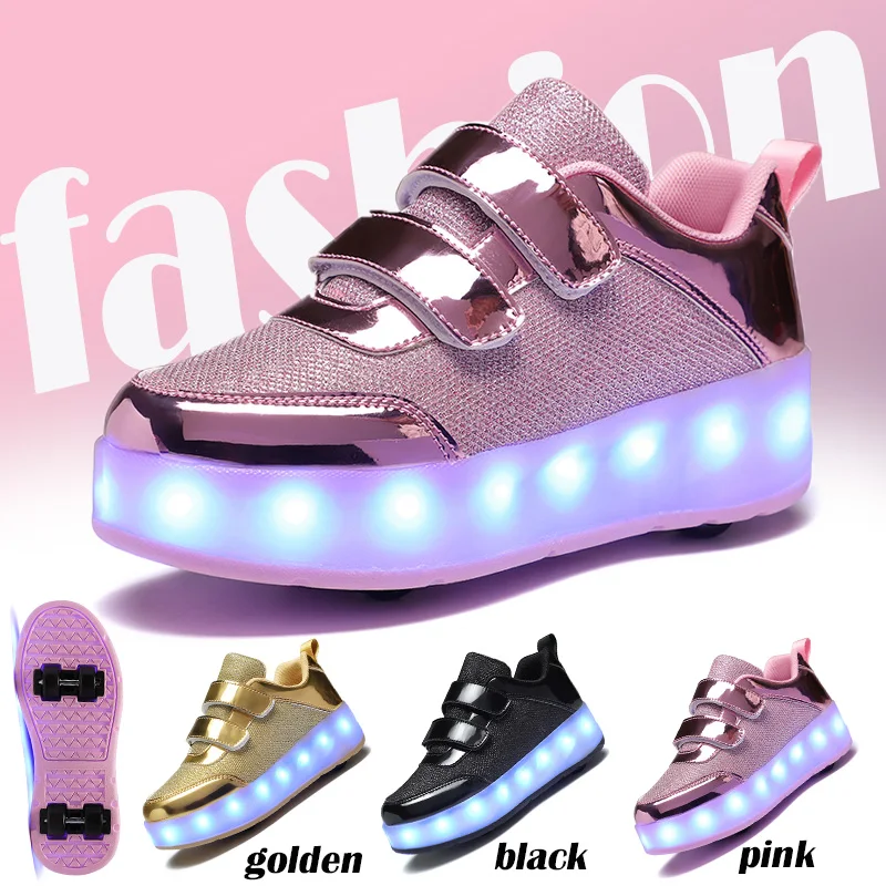 

Children's Led light Roller Skate ShoesDual Wheel Charging Invisible Wheel Adult Roller Skate Shoes For kids