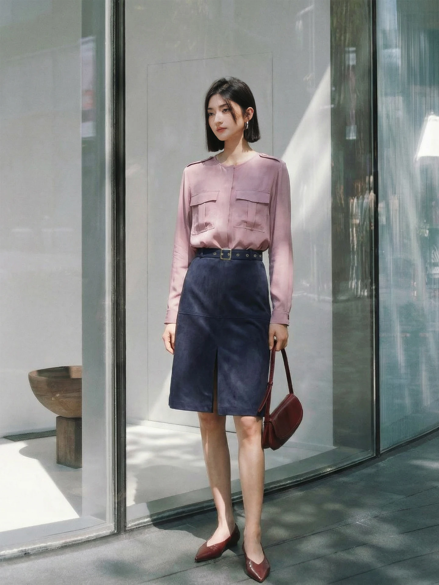 

Ultra-Light Suede Shirt Vest Skirt 3PC Set Spring Fashion Women's High Waist Pure Color V-Neck Long Sleeve Wind Family Narrow...