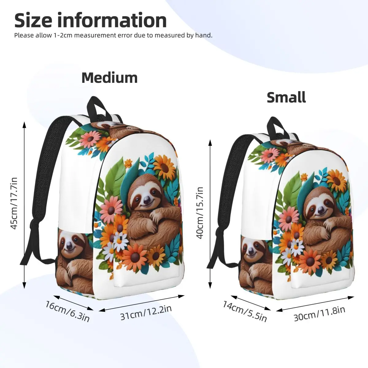 Whimsical Sloth On Tropical Leaf Backpack Daypack Large Capacity Children BookBag School Bag Shoulder Bags for Men Women