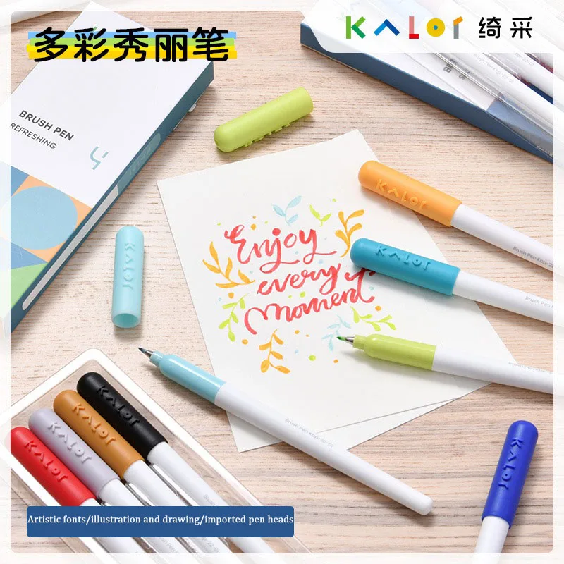 4Colors/Set Kalor Brush Pen Kawaii Soft Touch Drawing Painting Canetas Graffiti Practice Calligraphy Beginner Art Supplies