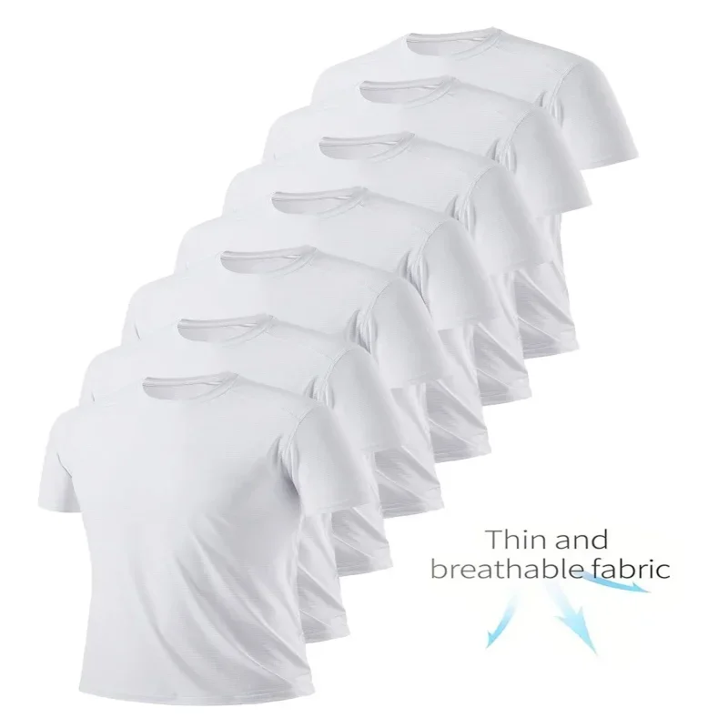 Pop Round Neck T-Shirt 1 Piece Black Ultra-Light Men Quick Drying Breathable Sweat-Absorbent Shirt Suitable For Fitness Gym And