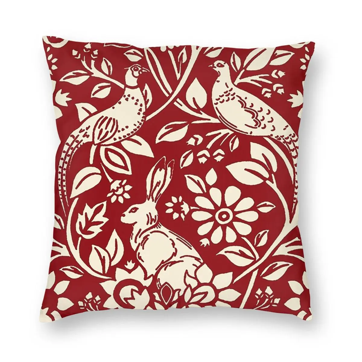 

Pheasant And Hare Pattern, Deep Red And Cream Square Pillowcase Cover Decorative Pillow Case Throw Pillow Cover for Home Sofa