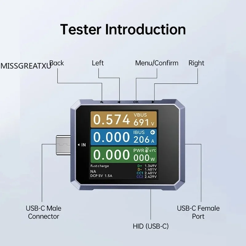 Type-C Power Meter FNB-C2 Multi Protocol Fast Charging Tester Voltmeter Ammeter Wire Impedance Detector With HID Data Export