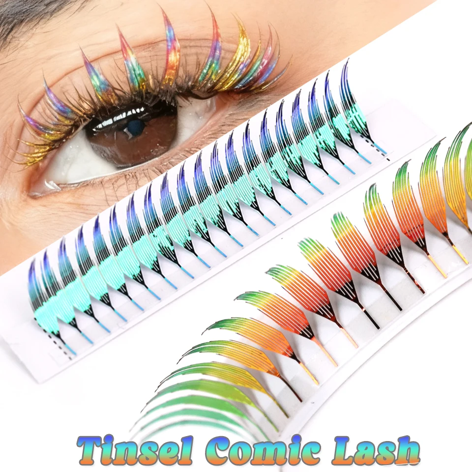 AGUUD Kerst Kleur Klatergoud Wimpers Mode Glanzend Rood Zilver Comic Spits Wimperverlenging Holografische Veer Anime Lash Klatergoud