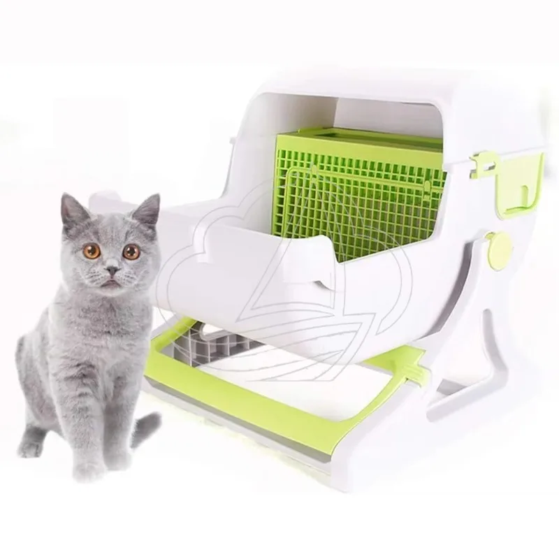 Cat Litter Box Sandbox Tray Filler Self-Cleaning Dustbin with Absorbent Crystal Cat Sand