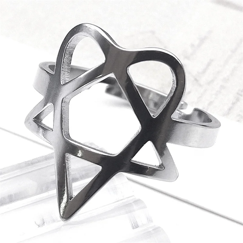 Heartagram Symbol of HIM Music Band Ring for Women Men Stainless Steel Hollow Heavy Metal Finger Rings Jewelry Gift RRRXXXS03