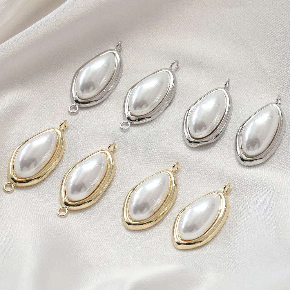 4 قطعة 14K مطلية بالذهب خمر اللؤلؤ ثقب مزدوج غير النظامية قطرة الماء قلادة DIY بها بنفسك صنع المواد الملحقات #2