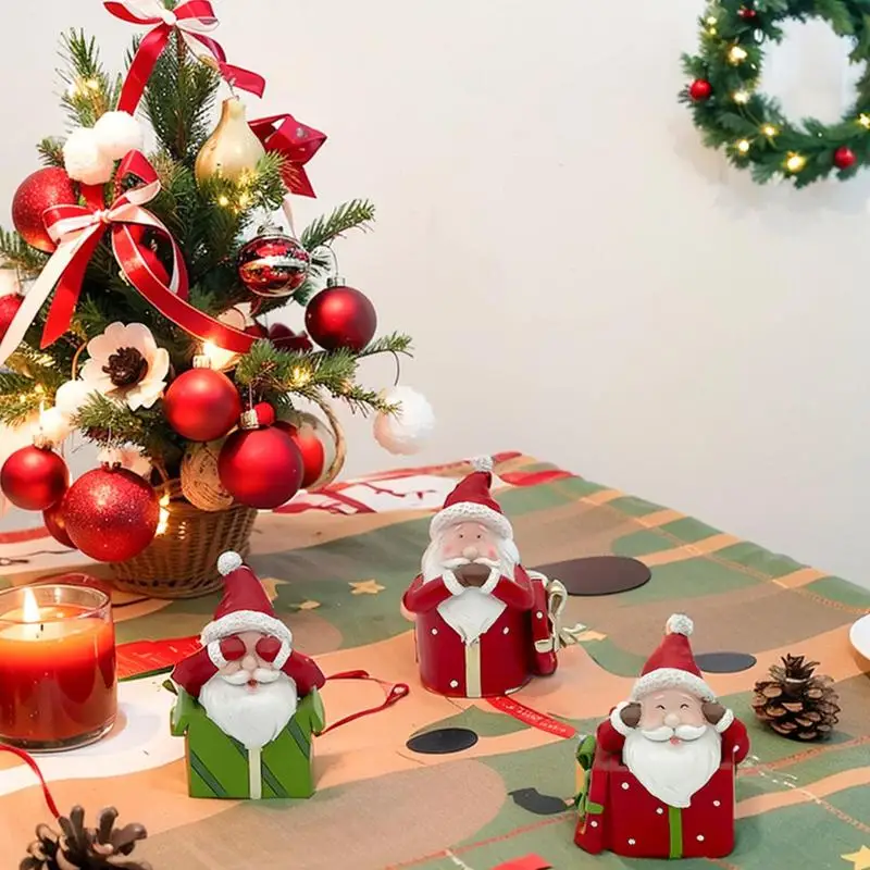 

Santa Claus Resin Craft Christmas Statues Santa Claus Miniature Desktop Ornaments Figurine Holiday Supplies Winter Cute