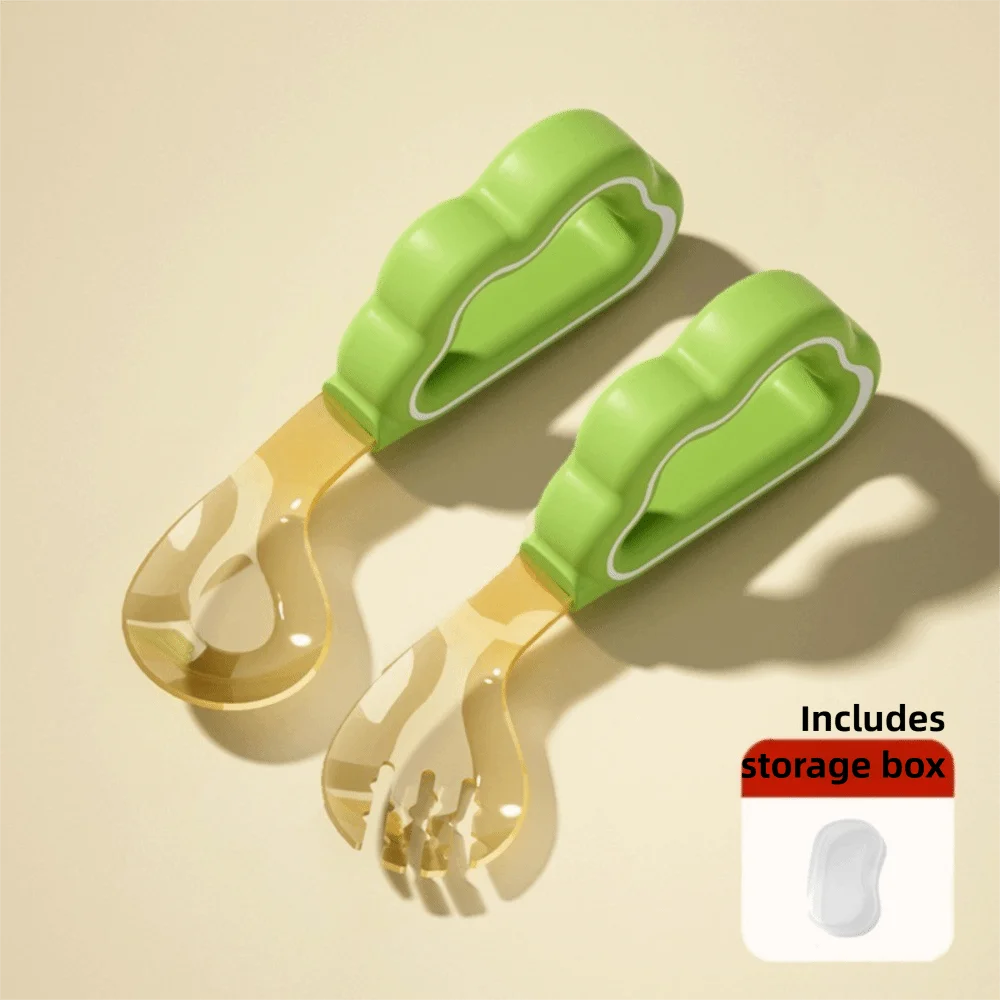 

Portable Toddler Forks and Spoons Set Silicone Easy-Grip Handle BPA-Free Utensils with Storage Box