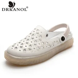 DRKANOL sandali piatti da donna 2024 scarpe estive in vera pelle punta tonda Slip On pantofole donna Cow Muscle sandali Casual morbidi