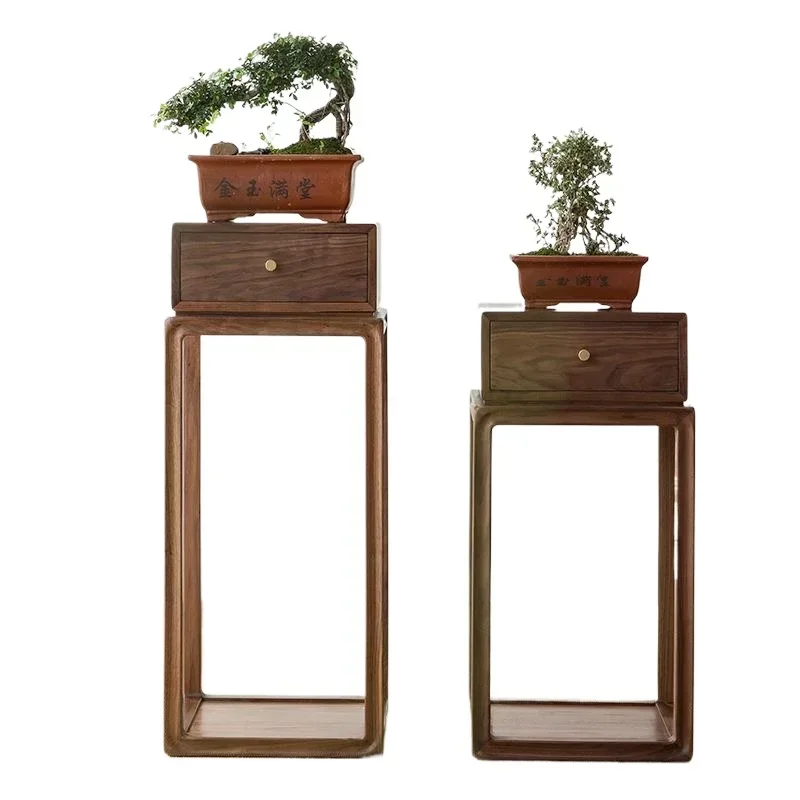 

Old elm floor-to-ceiling solid wood, new Chinese living room swing frame made of black walnut, flower stand rack
