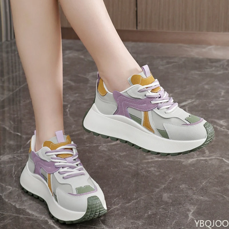 캐주얼하고 편안한 두꺼운 밑창 여성 신발 봄 가을 유행 다용도 스니커즈 새로운 통기성 메쉬 여성 신발
