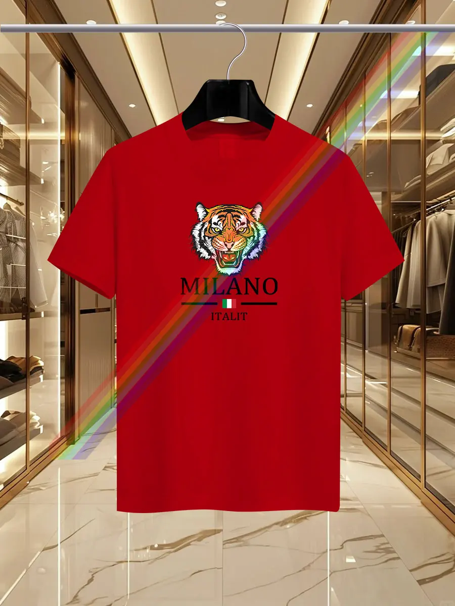 2024 new summer luxury men's wear Milan Tiger Head printed T-shirt pure cotton round neck casual fashion trend Y2K high-end