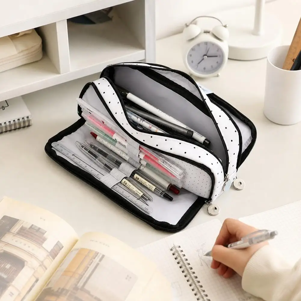23cm Large Pencil Case Canvas Makeup Bag Zipper Multiple Compartments Pencil Pouch Lightweight Big Capacity Pencil Organizer