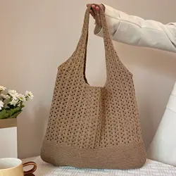 Knitted Shoulder Bags for Women Hollow Woven Crochet Bag Knitting Handbags Bag Casual Travel Shopping Totes