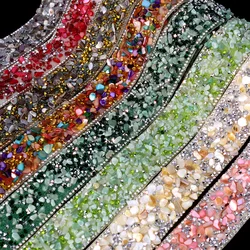 Multicolor Rhinestones Trims for Dress Decorations, Glitter Crystal Ribbon Strass Trimmings, Applique Rhinestone Crafts, 1Yard