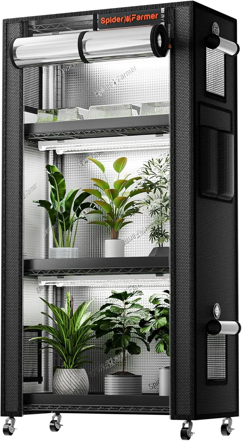 

4-Tier Plant Stand with Grow Lights and Tent, Adjustable Height, Full Spectrum LED for Indoor Gardening