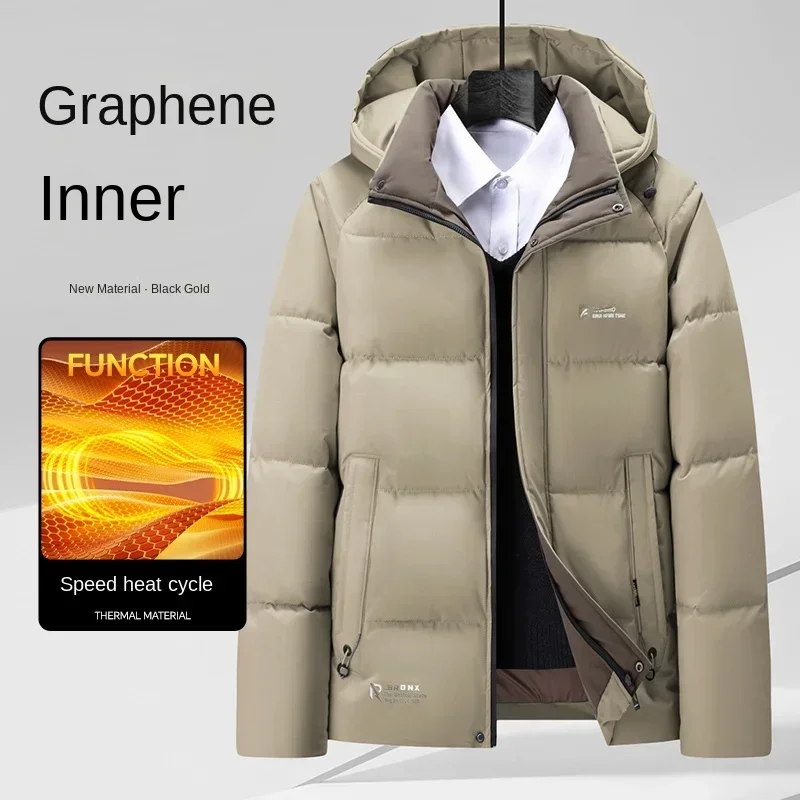 

2024 Brand Winter Jacket Men's Business Fashion Graphene Heating Cold-proof Hooded Parka Men Casual Warm Down Cotton Padded Coat