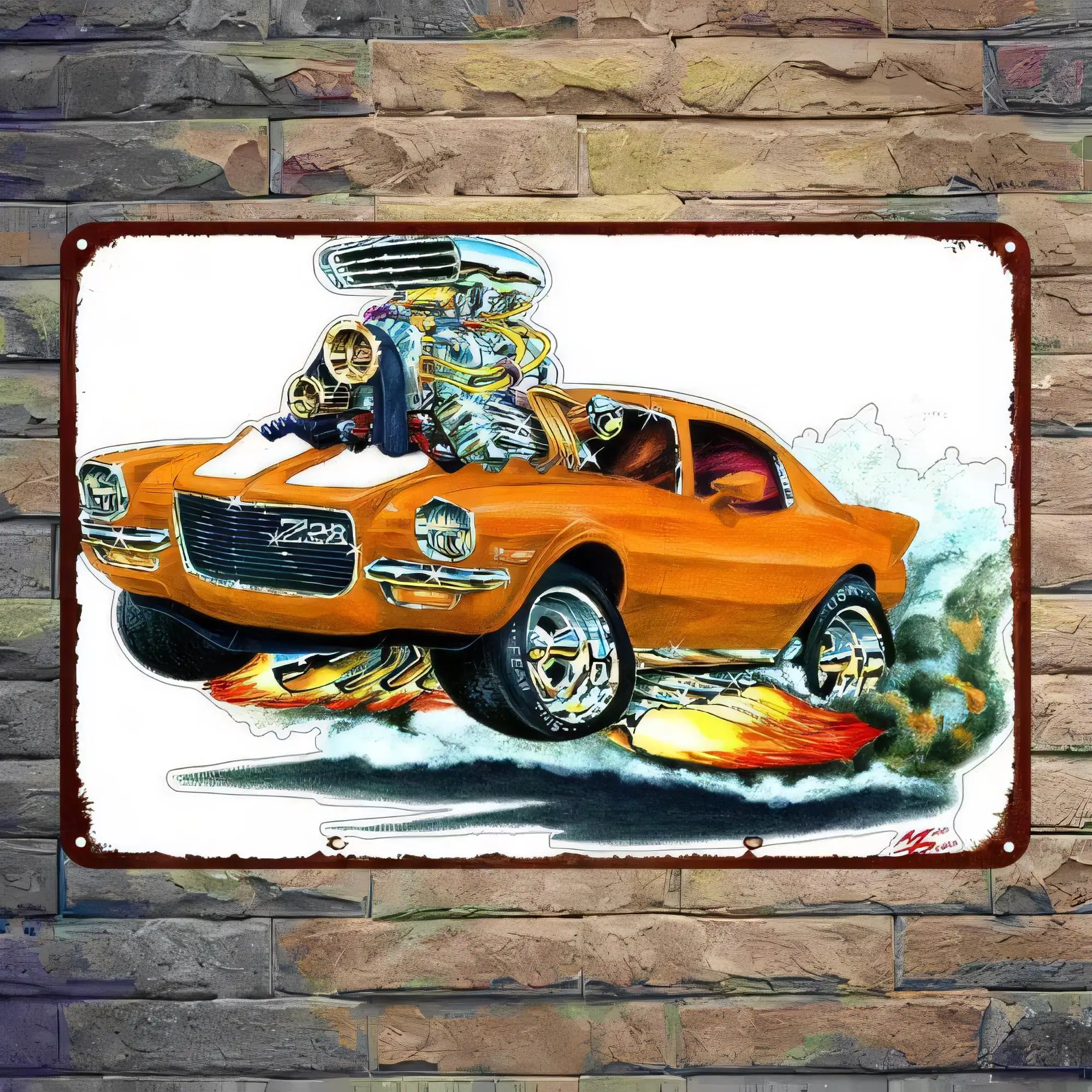 Tin Sign Motorcycle Muscle Car Vintage Metal Sign Retro Garage Wall Decor  , Road Trip Hot Rod Art Print Rustic Decorative Plaqu