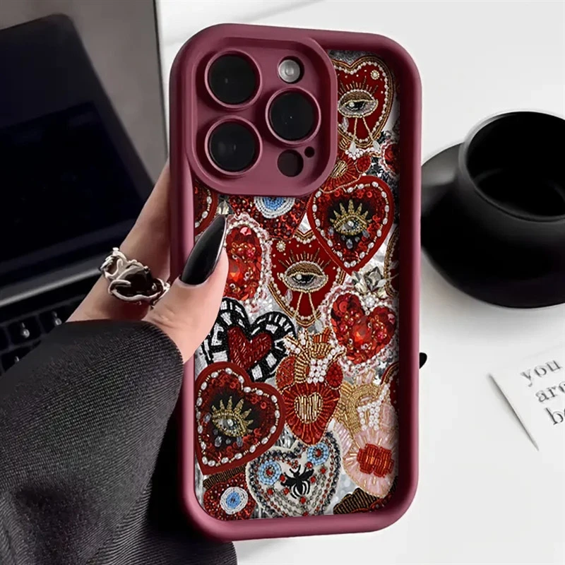 

Phone Case Red Gemstone Eyes Pattern Print For iPhone 17Air 16 15 14 Pro Max 13 12 11 XS X XR 7 8 Plus 16e Shockproof Soft Cover