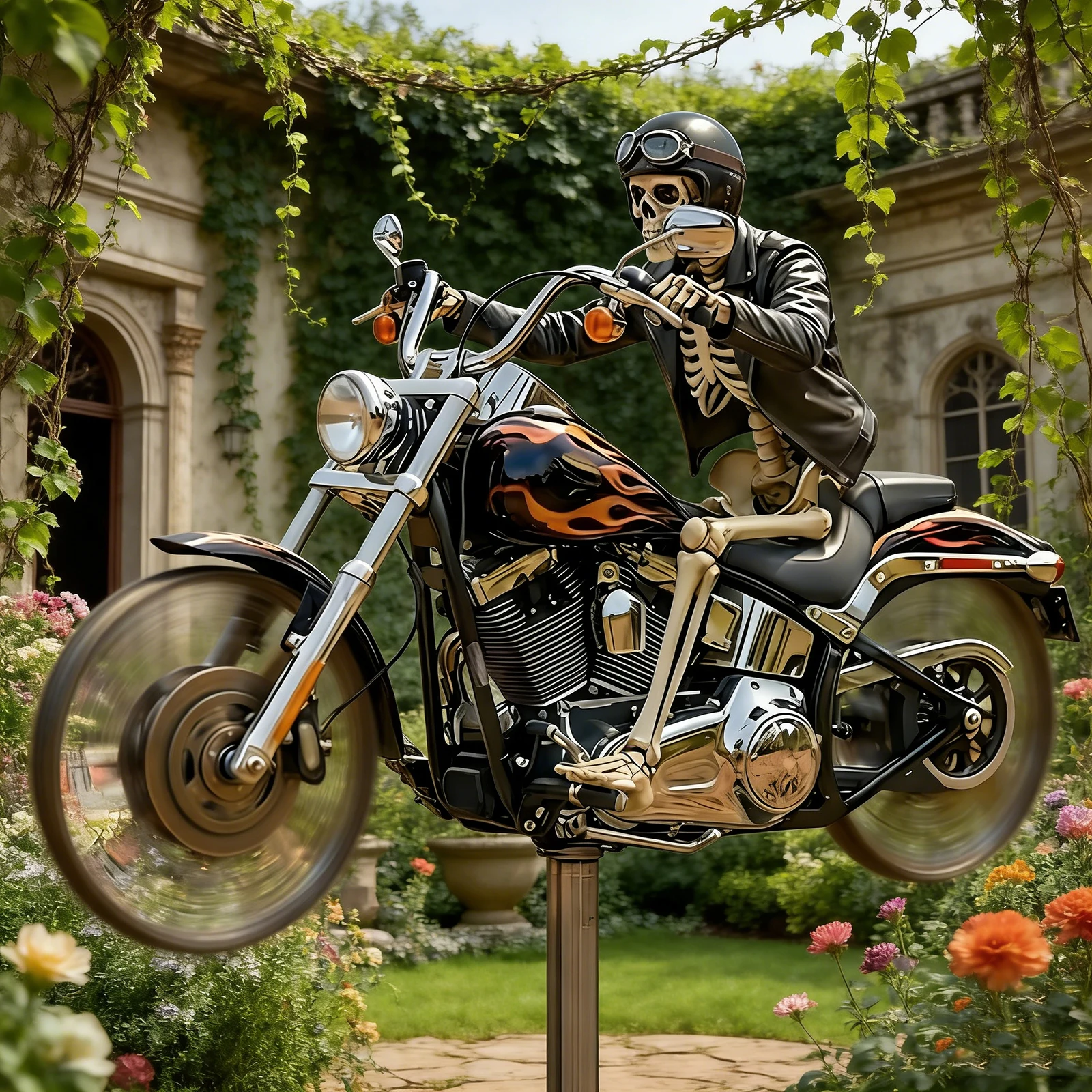 Skeleton Motorcycle Wind Spinner with Rotating Wheels Catching Wind Spinner Unique Resin Outdoor Sculptures Ornament for Patios view 4