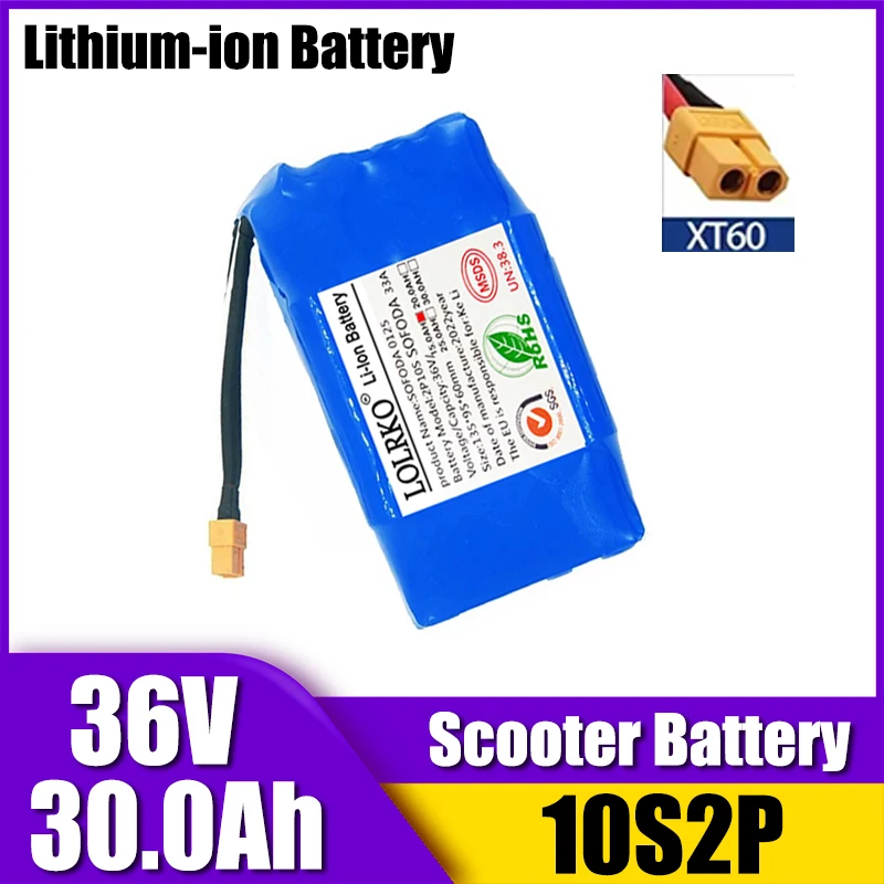 36V 30Ah 10S2P battery pack for electric self balancing scooters, air cushion unicycles, long range, more efficient