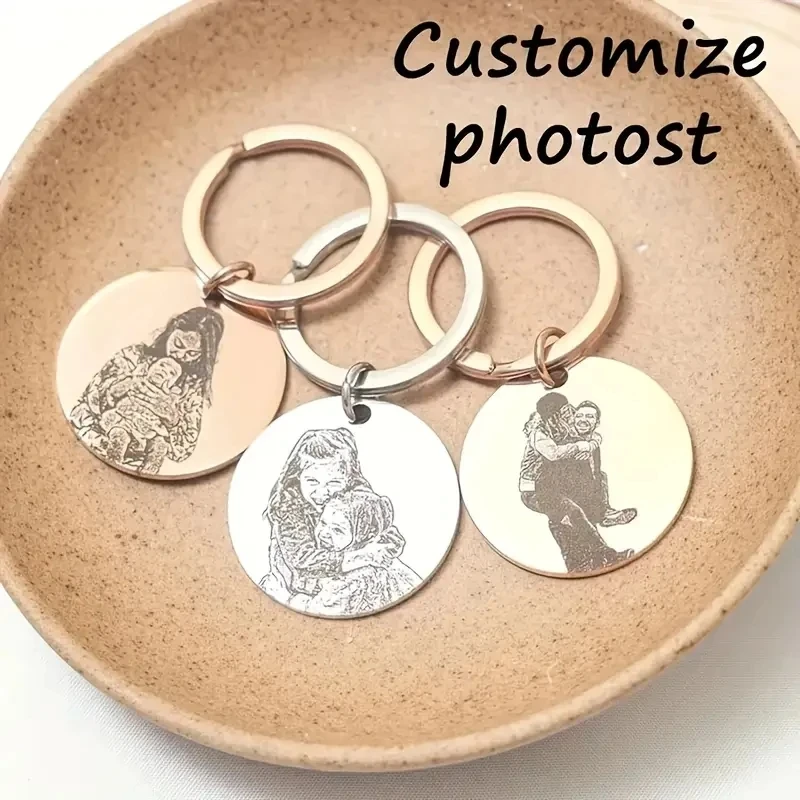 

Stainless Steel Custom Pet Portrait Family Commemorative Photo Pendant Keyring Customized Mother's Day Gift Jewelry Kechain