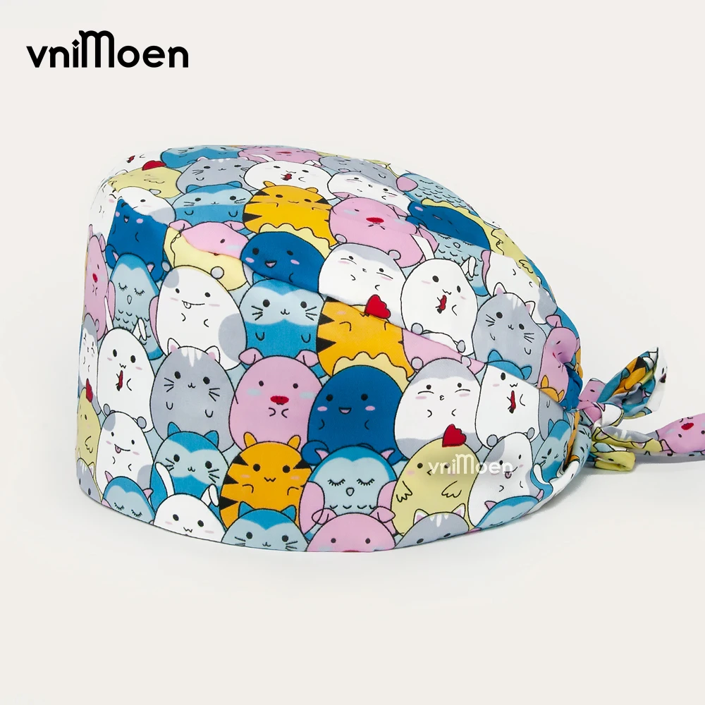 Wholesale Pet cat dog fish bird pet pattern Surgical Hat Unisex Adjustable Working Scrub Cap Print Doctor Nurse Biology work cap