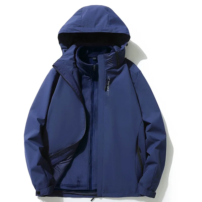 2023 Men's Outdoor Three in One Detachable Two-piece Set of Oversized Assault Jackets with Fleece Inner Jacket