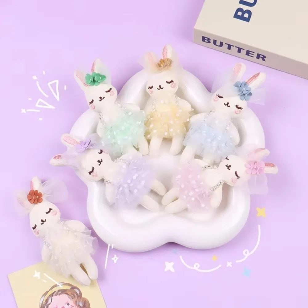 Cotton Handmade Bunny Brooch Animal DIY Rabbit with Tulle Skirt Princess Cartoon Pin Women Clothing Decoration