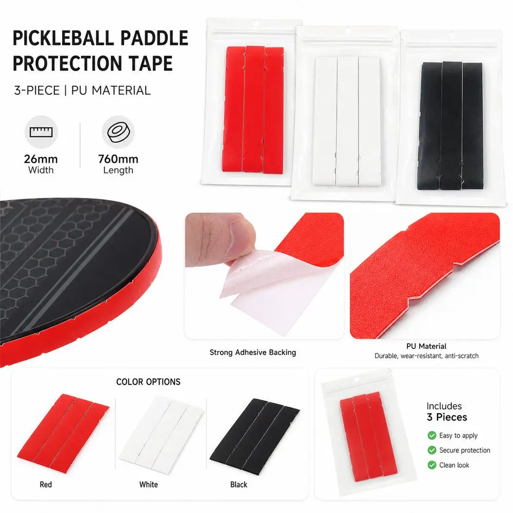 PU Pickleball Paddle Tape Self Adhesive Flexible Paddle Protection Tape Easy Tear Lightweight Racket Head Sticker Beach Rackets