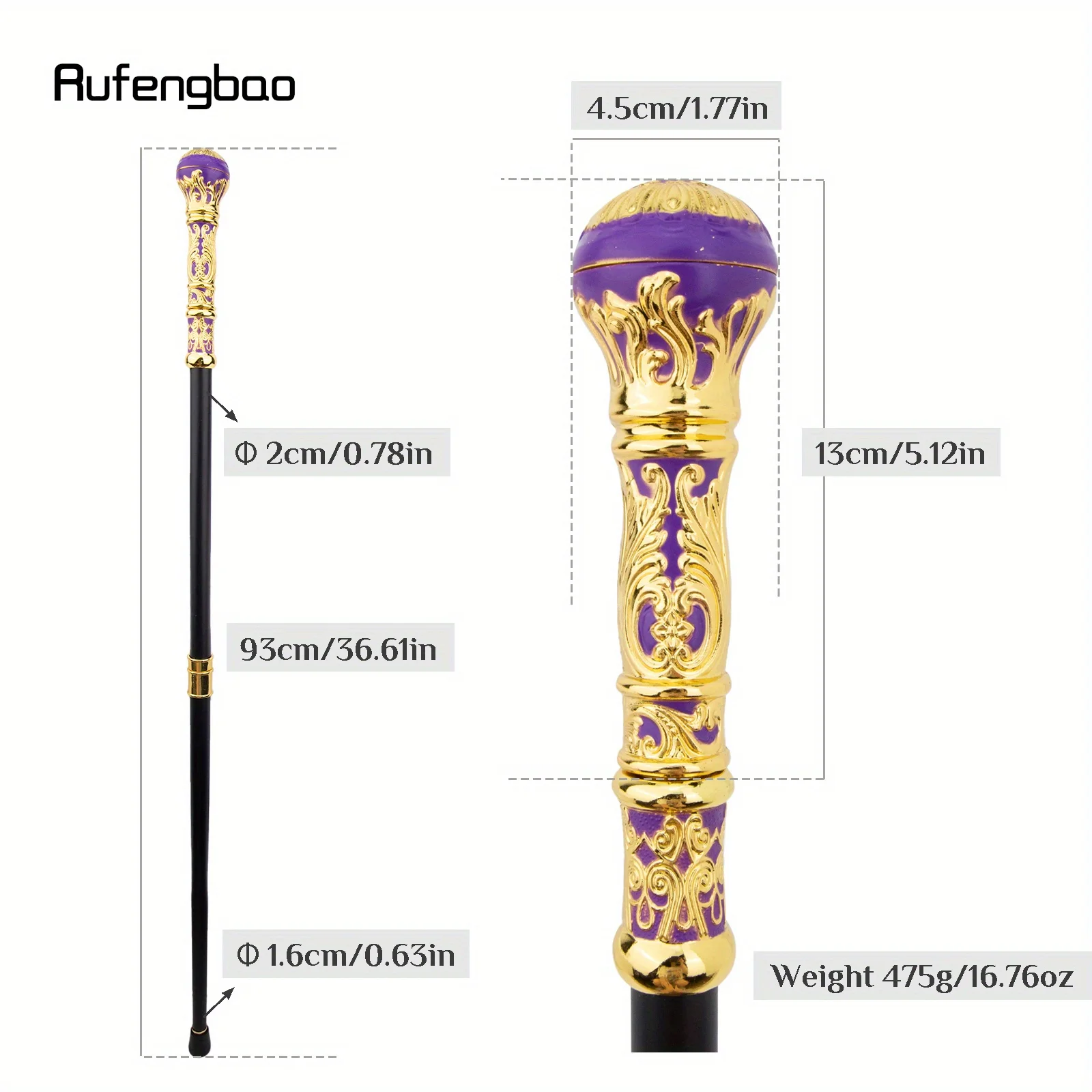 Golden Purple Luxury Round Fashion Stick for Party Decorative Cane Elegant Crosier Knob  Stick Performance Stage Cane 93cm