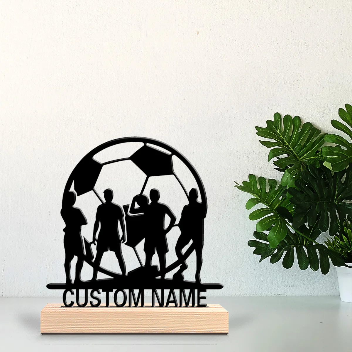 1pc soccer Customized Letter Metal Statue Iron Ornament Handicraft With Wood Base Tin Statue For Friend Gifts