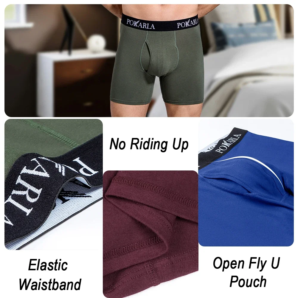 5pcs Men’s Cotton Boxer Shorts Open Fly U Pouch Soft Breathable Male Underwear Tagless Sexy Underpants Elastic Panties