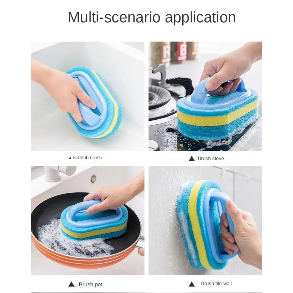 Sponge Cleaning Brush with Handle for Bathtub Tile, Kitchen Bathroom Scrub Brush Durable Household Cleaning Supplies image 4
