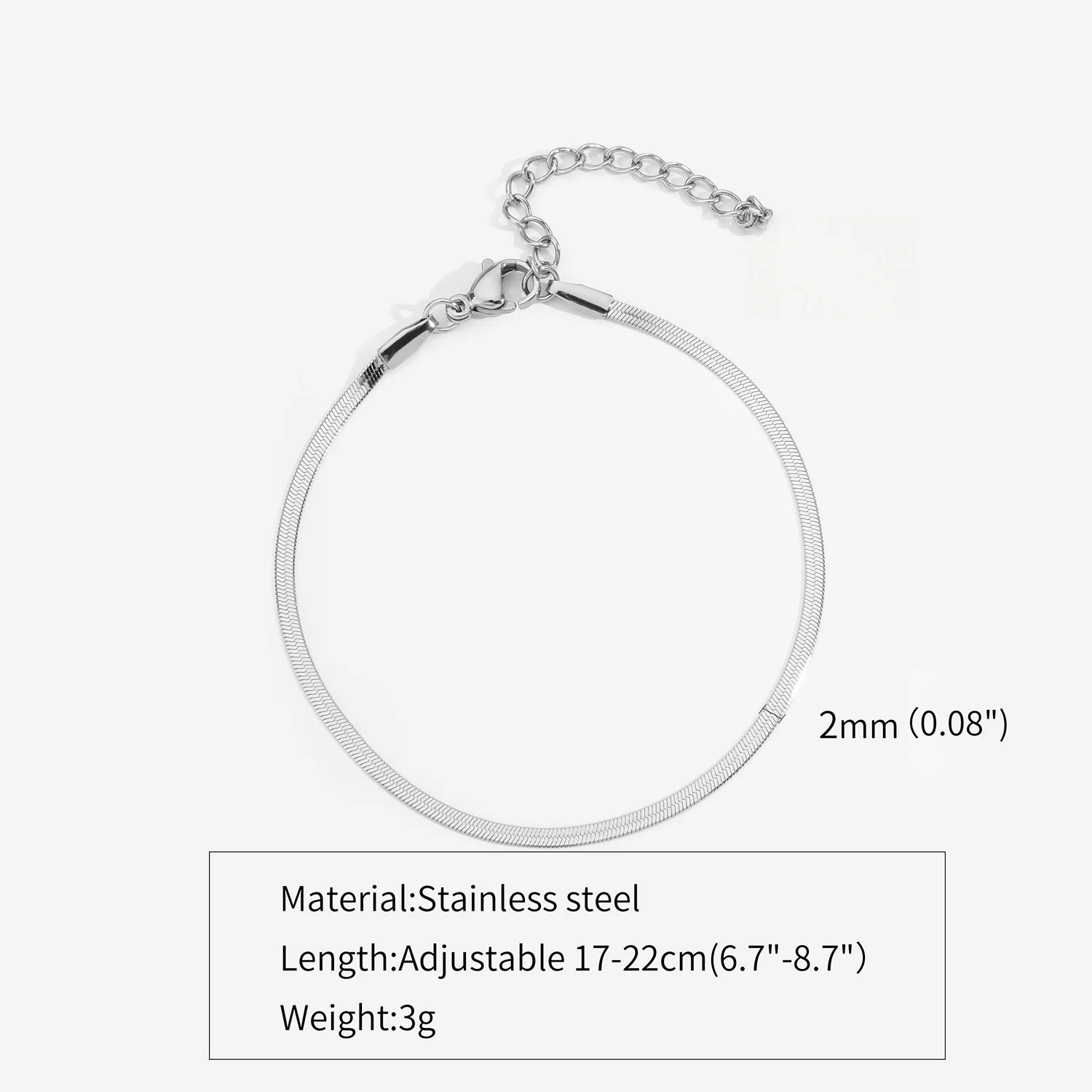 3mm Silver Color Stainless Steel Flat Chain Bracelet Simple Bracelet For Men Retro Jewelry Trendy Accessories Women Bracelet image 3