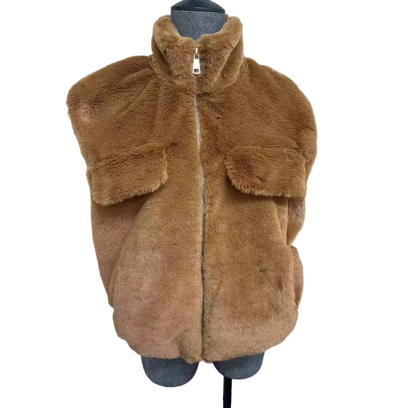 ZXRYXGS-Chaleco fresco y dulce de piel sintética para mujer, chaqueta sin mangas con cremallera y cuello alto, abrigo de advertencia, otoño e invierno, 2024