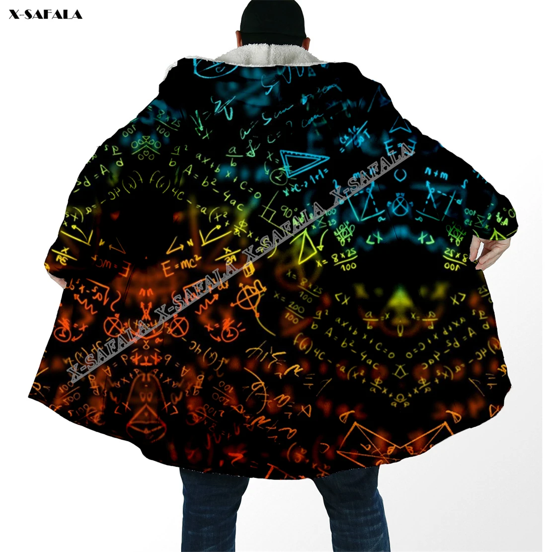 

Mathematical Symbol Geometrical 3D Printed Overcoat Hooded Blanket Coat Robe Fleece Loose Men Female Cloak Windproof