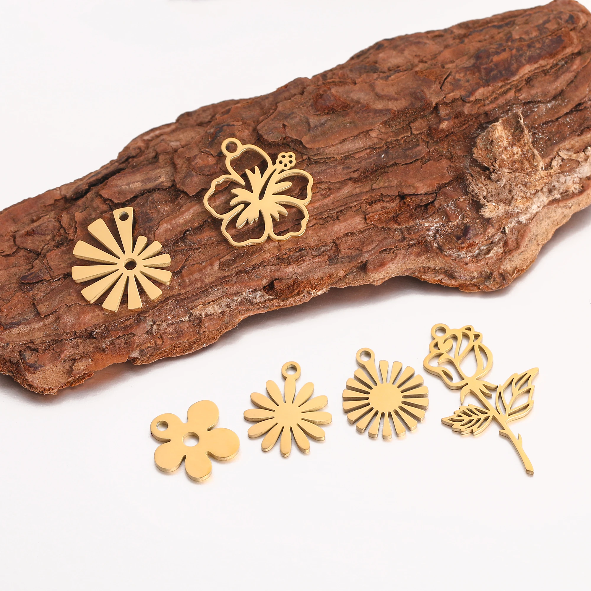 5PCS Nette Sonne Blume Charms Rose Blume Gold Farbe Charme Für Schmuck Machen Liefert DIY Halskette Ohrring Armband Zubehör – Detail 3
