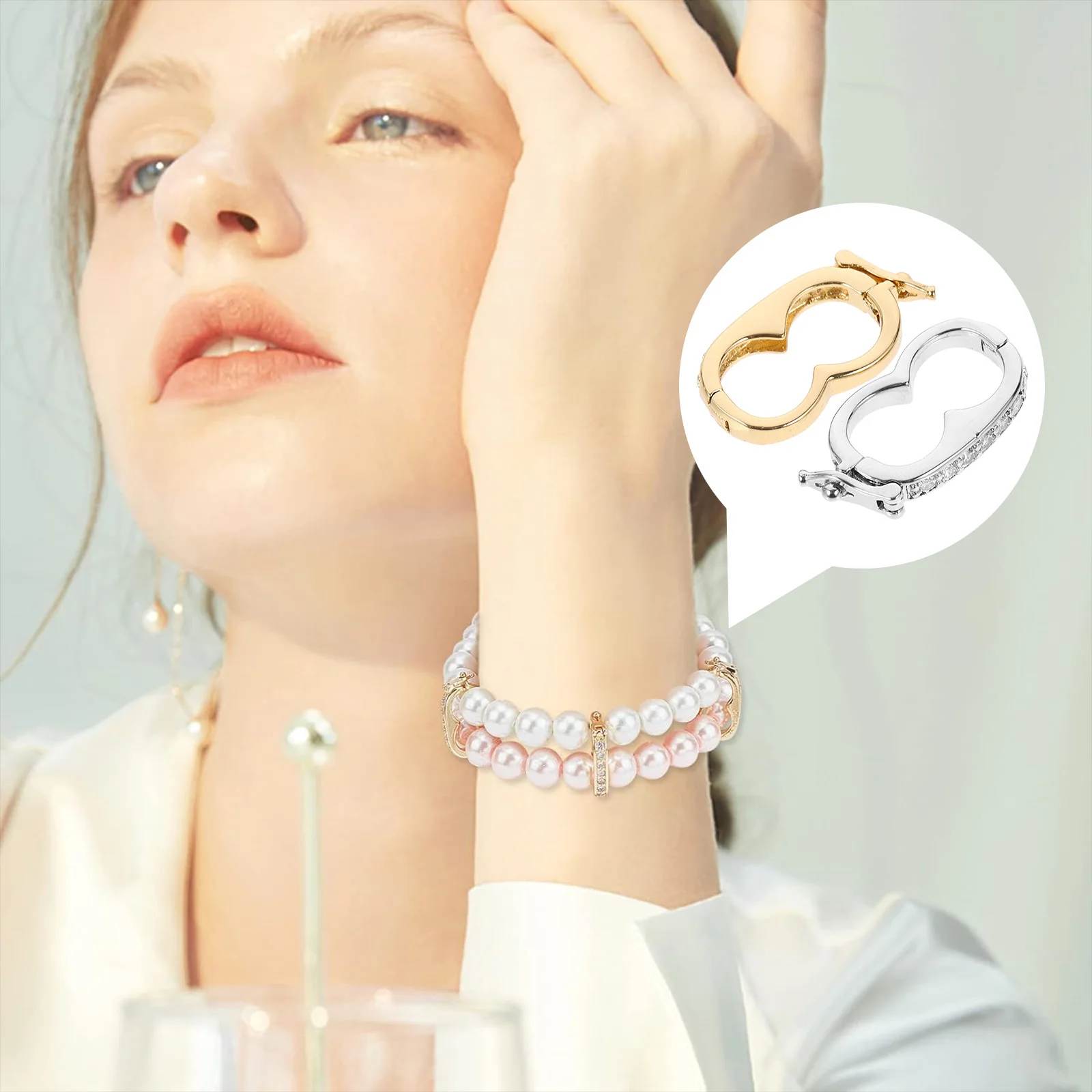 

Jewelry Clasps for Necklaces 2Pcs Brass Pave CZ Pearl Enhancer Shortener Connector Pendant Bail DIY Craft Accessory Supplies