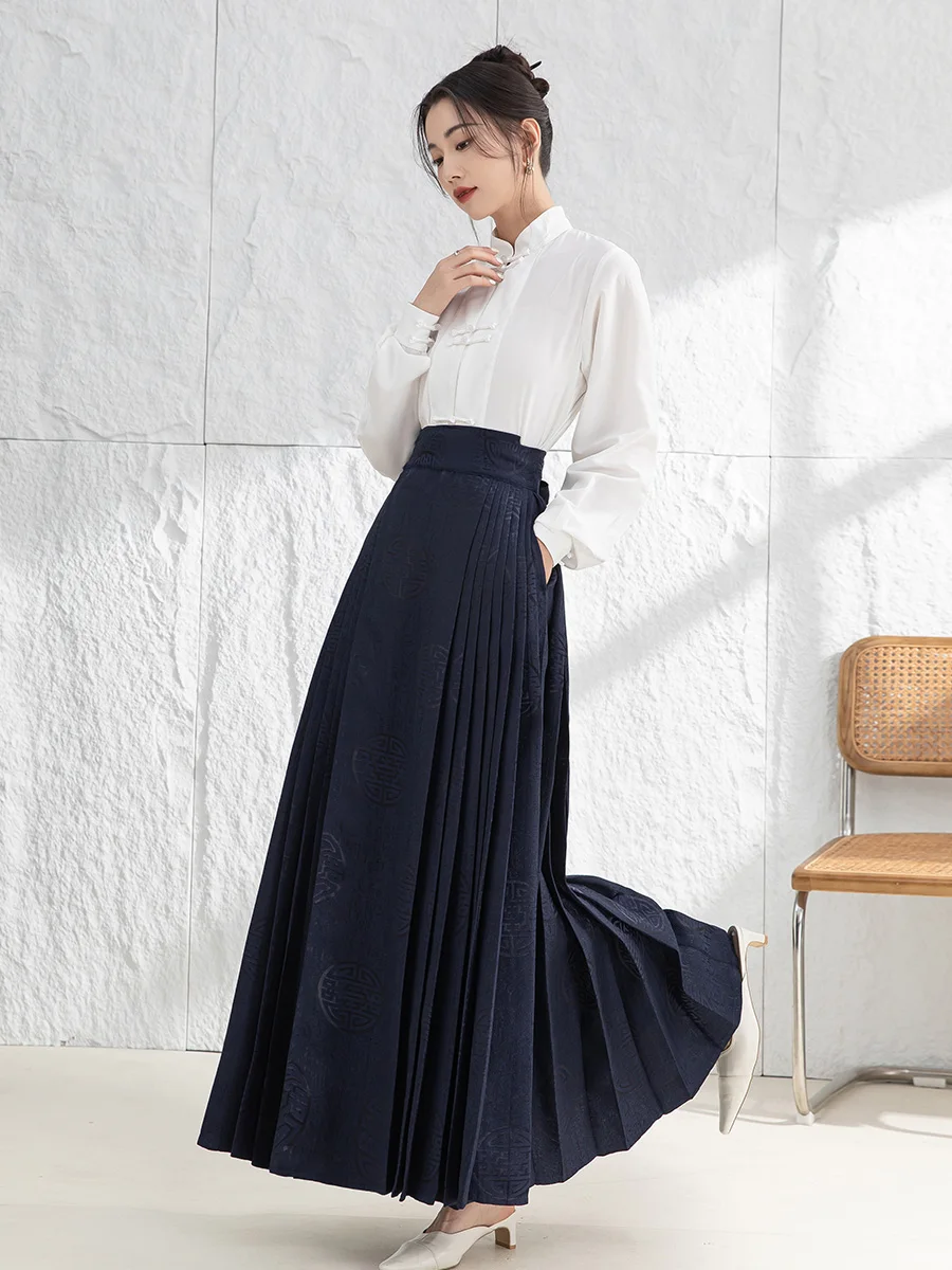 

Yeyang Original Chinese Sle Pleated Skirt 5 Meters Side ket Stand Collar Long irt Slimming Effect Polyester Fiber