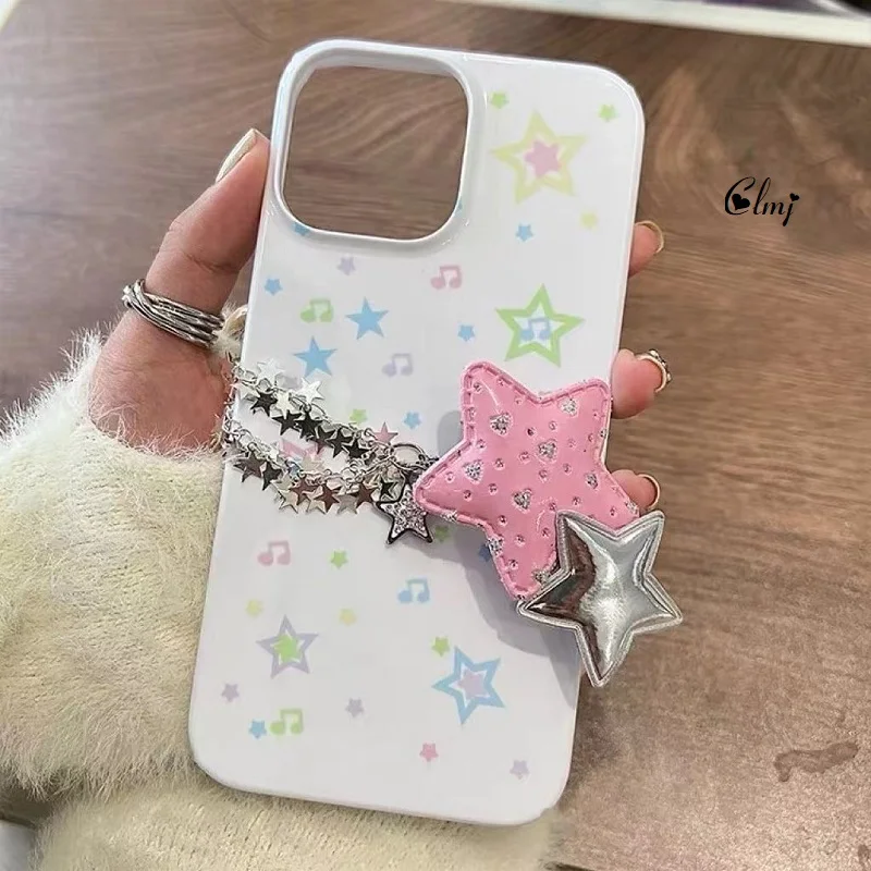 Clmj Y2K Star Music Phone Case for iPhone 16 15 14 13 12 11 Pro Max XS XR XSMax 6 7 8 Plus Glossy HD Hard PC Cover