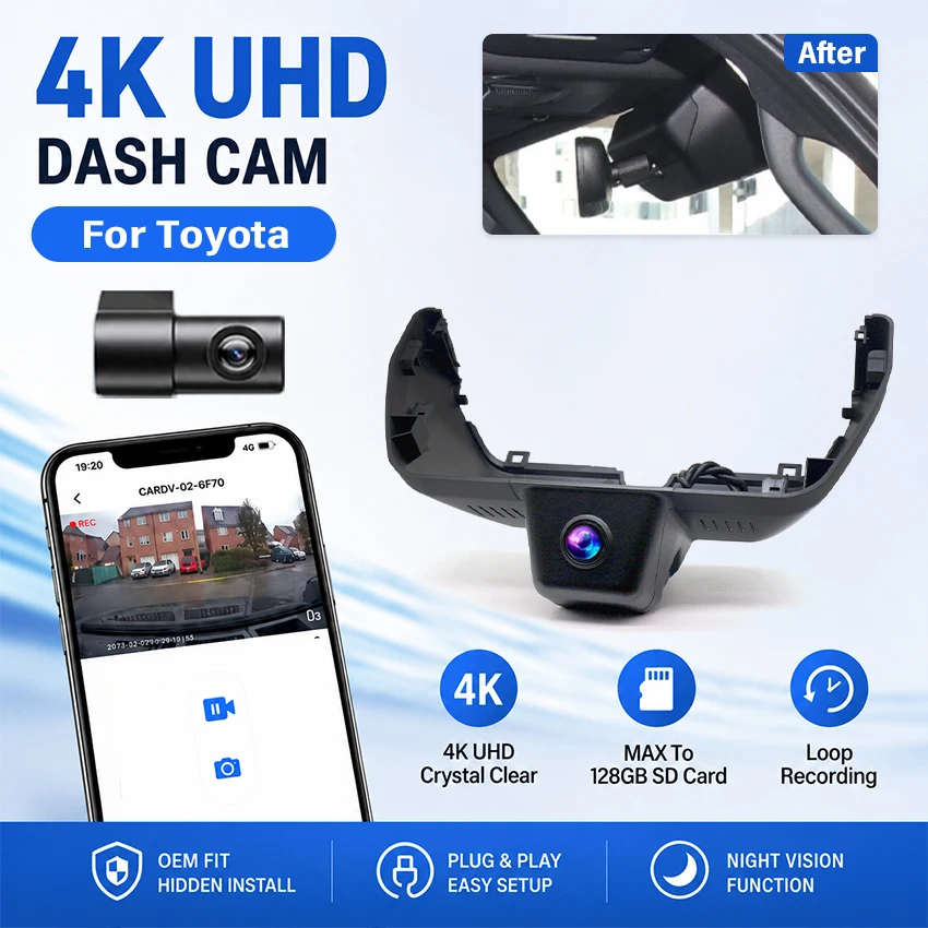 Plug and Play 4K Car Dvr For Toyota Land Cruiser Prado J250 LC250 J250 2024 2025 Dash Cam Wifi Front Rear Camera Video Recorder