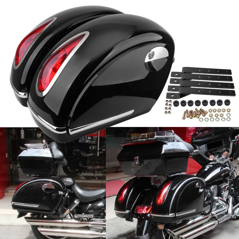 

Motorcycle W/Taillight Saddlebag Box LED Side Luggage Case Accessories For Harley Honda Yamaha Suzuki Touring Cruiser Custom