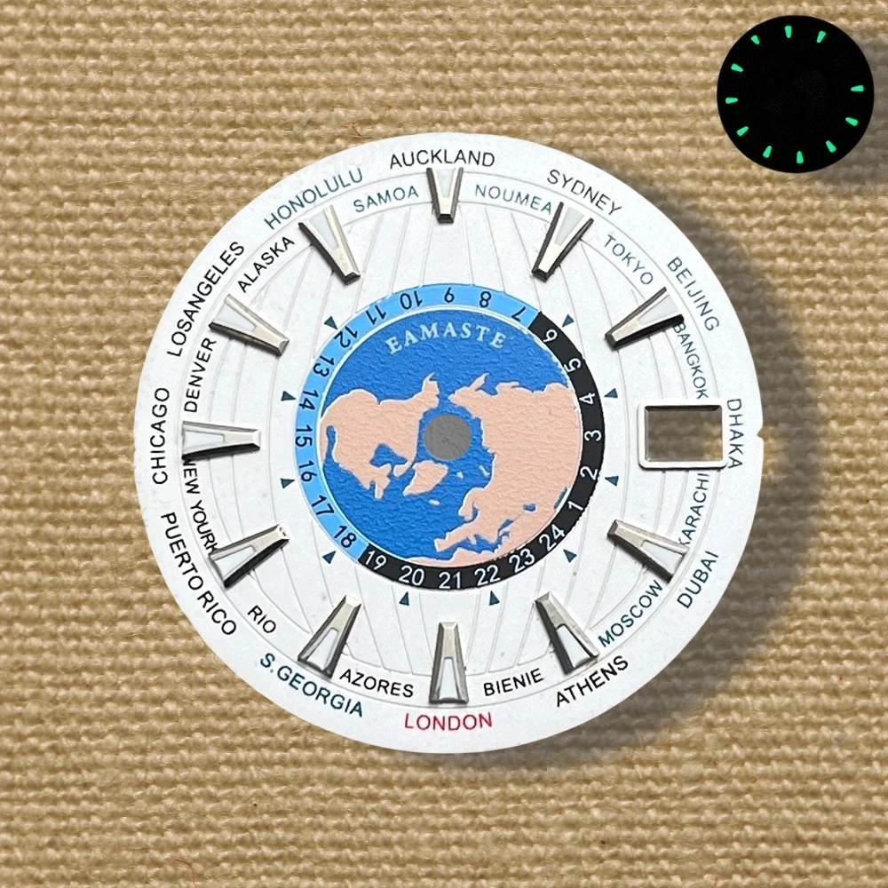 Creative high-quality 28.5mm S Logo world map dial suitable for NH35/NH36/4R/7S Japanese automatic movement green night light wa