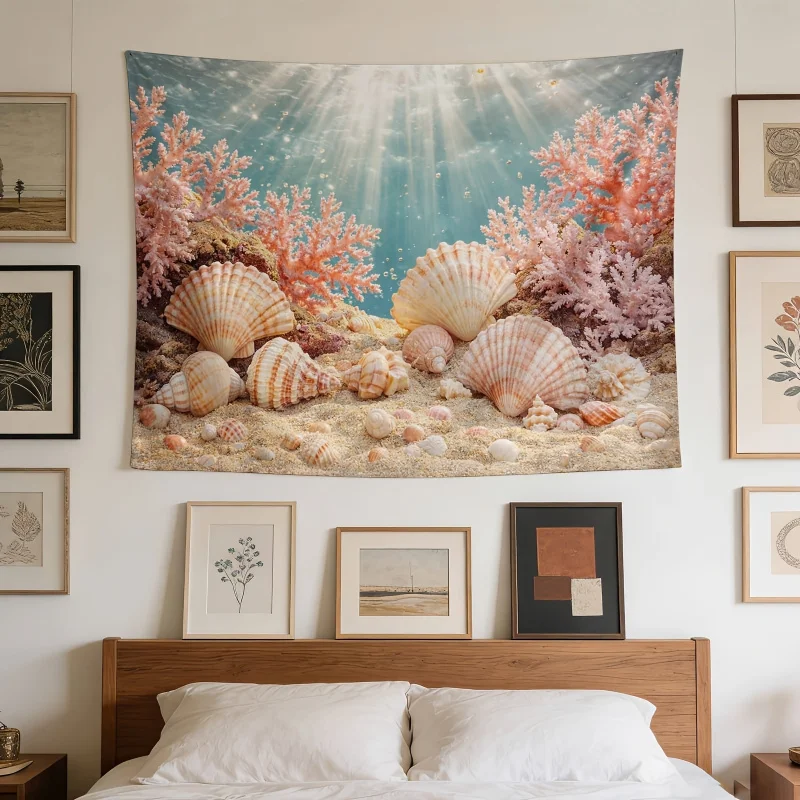 Fashion Underwater Coral Reef Scenery Tapestry Dormitory Bedroom Room Decoration Polyester Fiber Wall Hanging Wall Decoration